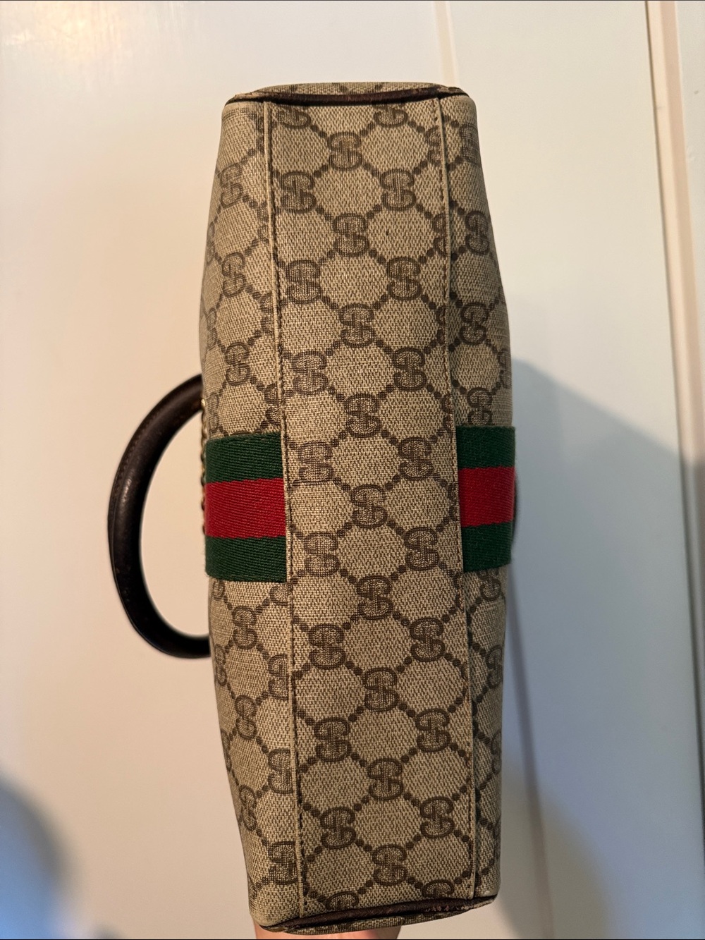 Gucci Beige GG Canvas Satchel with Green and Red Web Stripe - Picture 8 of 8